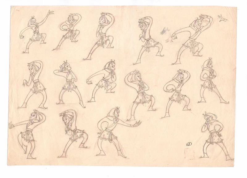 《大闹天宫》孙悟空动作草图铅笔稿； 作者：陆青； 20世纪60年代
