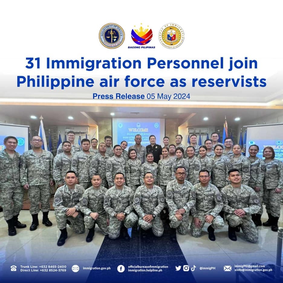 31名菲律宾移民局成员加入菲律宾空军预备役