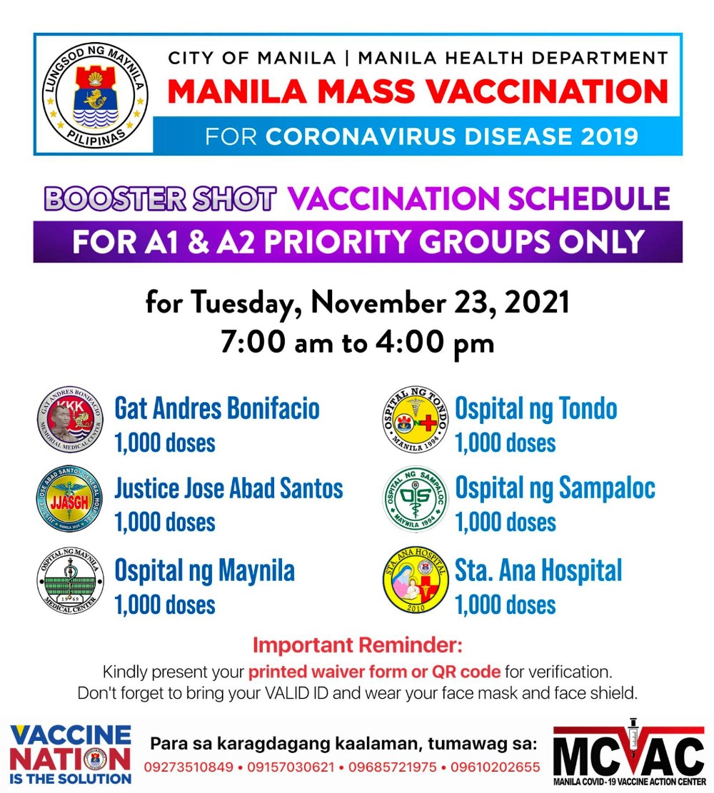 马尼拉市23日开始为老年人提供加强针疫苗